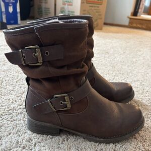 Brown Buckle Ankle Boots Fur